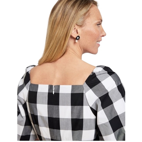 Talbots NWOT zinnia gingham fit & flare poplin midi dress in black white - Picture 3 of 13